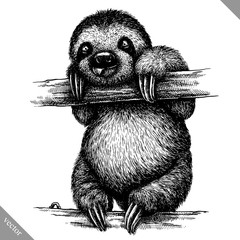 black and white engrave isolated sloth vector illustration © Turaev