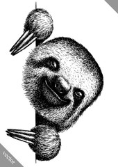 black and white engrave isolated sloth vector illustration © Turaev