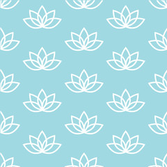 white lotus on a blue background zen pattern seamless vector - 184734145