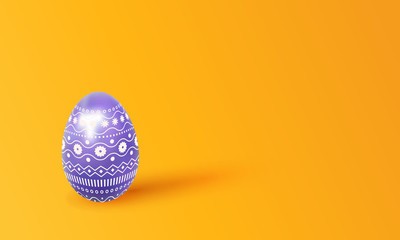 Happy easter. 3d Christmas painted egg with a delicate ornament, copy space for text. Negative space. Vector illustration