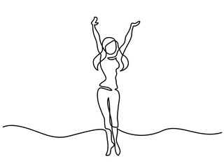 Continuous line drawing. Happy woman dance. Vector illustration