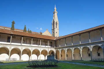 courtyard of basilica Santa Croce (Basilica of the Holy Cross) in Florence, Italia