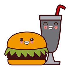 Hamburger with soda kawaii cute cartoon