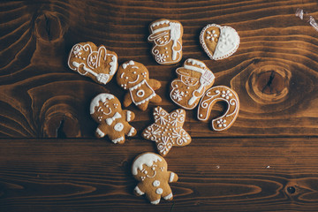 Christmas cookies on wooden board 