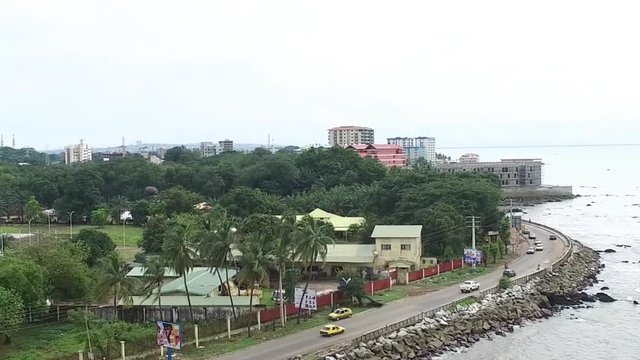 Seaside highway in Conakry, aerial