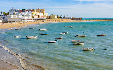 Boats in the harbour in Cadiz,  Spain