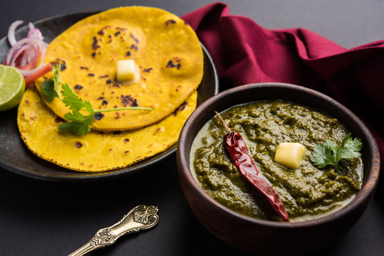 Sarson Ka Saag Makki Ki Roti popular north indian main course menu usually prepared in winter season


