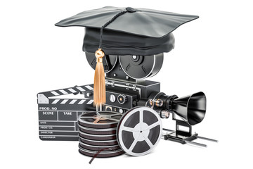 Naklejka premium Education in film school concept, 3D rendering