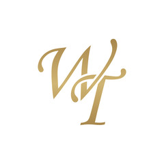 Obraz premium Initial letter WT, overlapping elegant monogram logo, luxury golden color