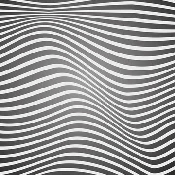 Black and white curved lines, surface waves, abstract vector design 
