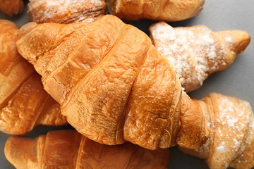 Delicious sweet croissants, closeup