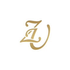 Initial letter ZU, overlapping elegant monogram logo, luxury golden color