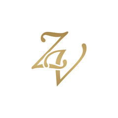Initial letter ZV, overlapping elegant monogram logo, luxury golden color