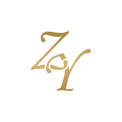 Initial letter ZY, overlapping elegant monogram logo, luxury golden color