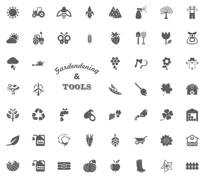Gardening and tools text letter icon. Gardening and tools vector icons set
