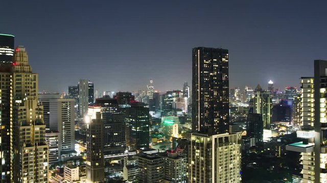 Skyline at night, time lapse. Bangkok, Thailand
