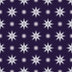 the white eight-pointed shapes (snowflakes) form a seamless pattern on an ultra-violet background.