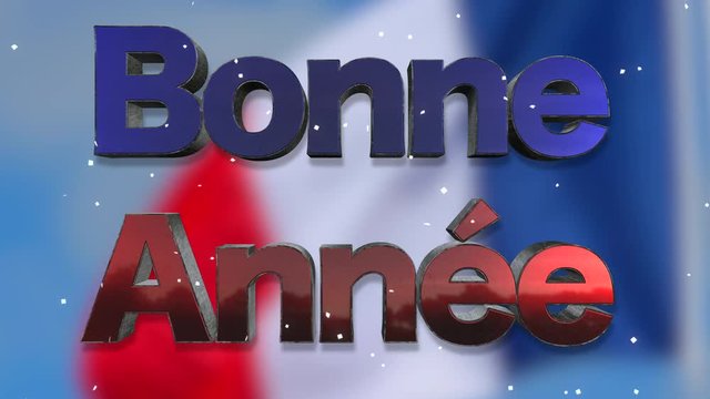 Happy New Year 3D Text Looping Animation in French Language - Bonne Ann&eacute;e - Beautiful Text Effect With Blurred Color France Flag Background - 4K Resolution Ultra HD