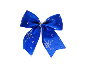 Blue christmas bow on white background.