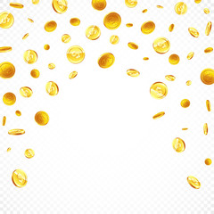 Falling gold coins in different positions illustration, isolated background.