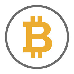 Bitcoin symbol sign for digital currency.  Cryptocurrency to use for buttons or websites.  Security concept.  Golden yellow orange grey bitcoin illustration.