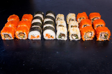 Sushi and roll set with salmon. Japanese food. 22