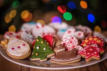 colourful selection of chrismas cookies in various shapes and colours