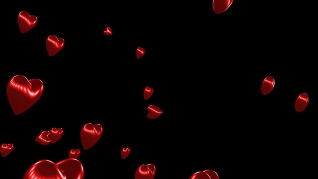 Red hearts floating background. 3D heart shapes flying. Valentine’s day, love. Alpha channel.