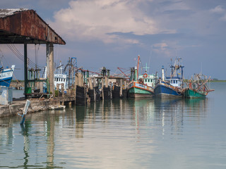 Fishing boats moored at the harbour, Laem Sing, Trat, east Thailand
