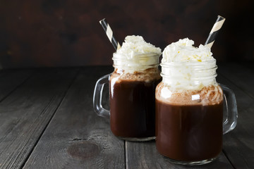 Hot chocolate in a glass.