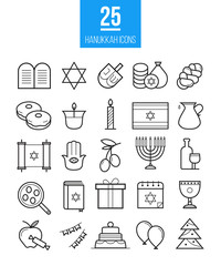 Hanukkah line icons vector set. Modern outline Jewish culture symbols