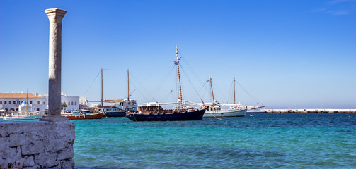 the harbour view in Mykonos, Greece