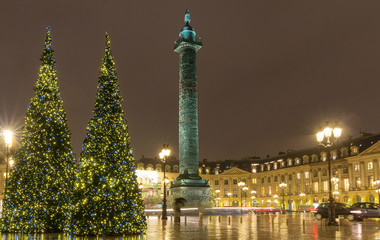 Fototapeta premium The place Vendome at rainy night, Paris, France.