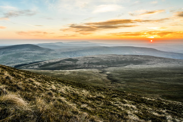 Sunset over Pen Y Fan, Mountain Range, Wales UK