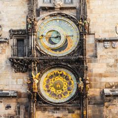 Prague astronomical clock in the building of the Old Town Hall. Prague, Czech Republic.