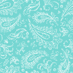 Ornament paisley, seamless vintage pattern. Grunge texture. Print turkish cucumber.