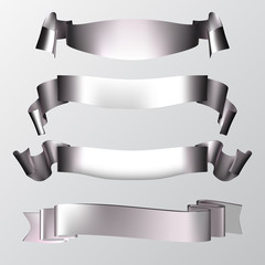 Ribbons set. Realistic Metal Glossy paper ribbon. Vector illustration