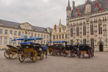Fototapeta premium Horse and carts in Bruges, Belgium