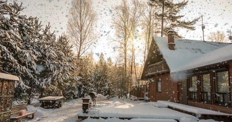 Snow night in the mountain - winter house - Powered by Adobe