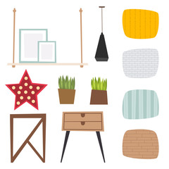 Furniture vector room interior design apartment home decor concept flat contemporary furniture architecture indoor elements illustration