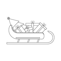 Santas Sledge with presents. Santa sleigh outline vector illustration isolated on white background. Simple shape style. Flat design. Icon Graphic Symbol Design.