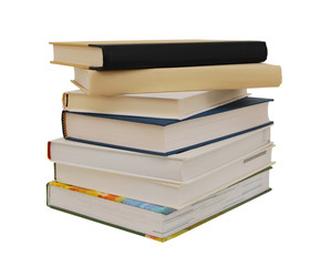 High books stack isolated on white background