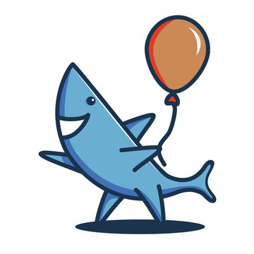 A Friendly Shark Holding A Balloon And Waiving. 