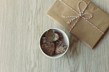 Wooden hearts and gift