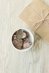 Wooden hearts and gift