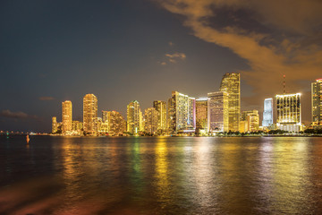 Fototapeta na wymiar Beautiful Miami Florida night skyline across Biscayne Bay