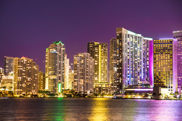 Fototapeta na wymiar Beautiful Miami Florida night skyline across Biscayne Bay