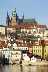 Fototapeta na wymiar View on the winter Prague gothic Castle above River Vltava, Czech Republic