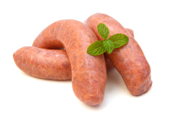 Raw sausage on white background 