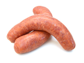 Raw sausage on white background 